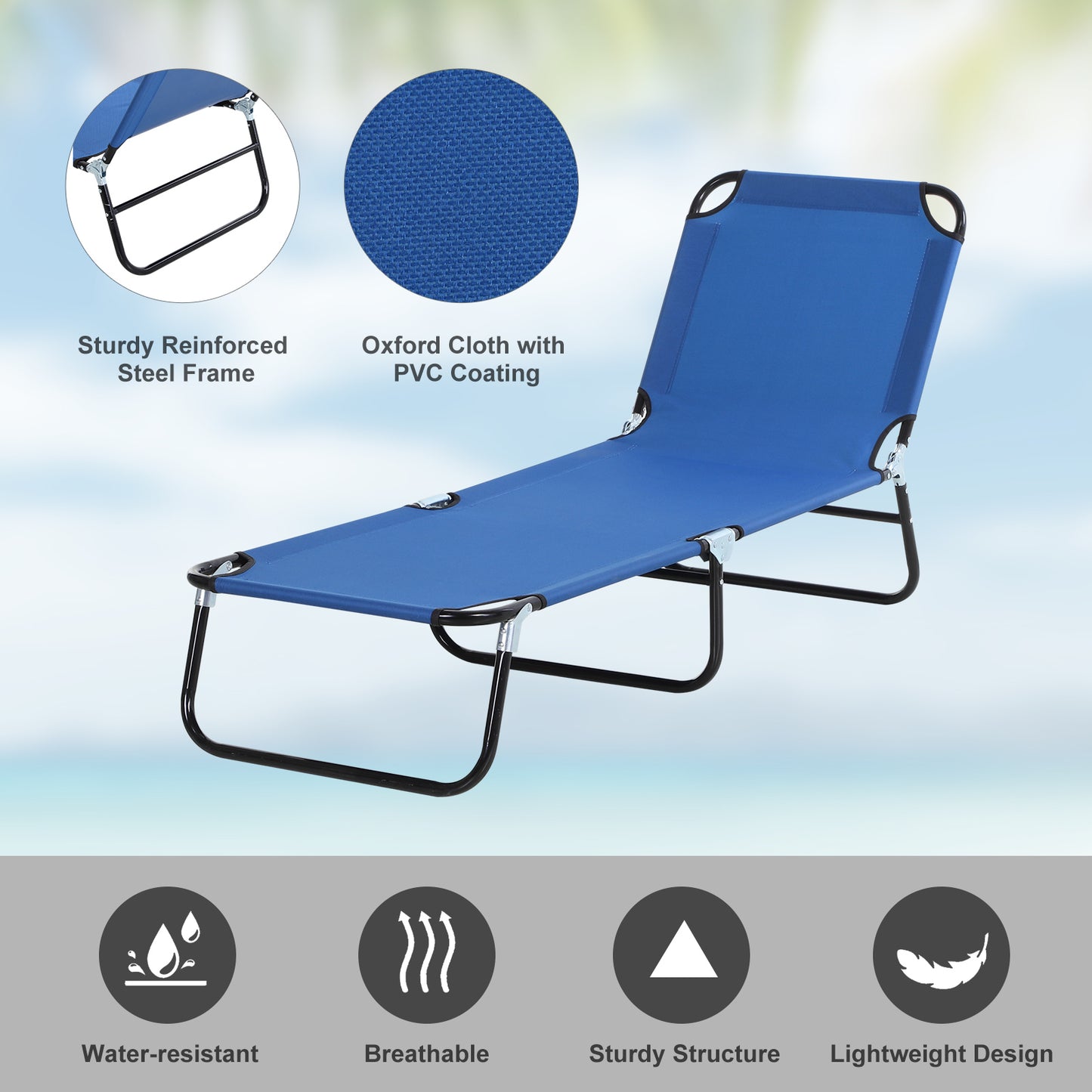 Folding Chaise Lounge Pool Chair - 5-Level Recline, Blue