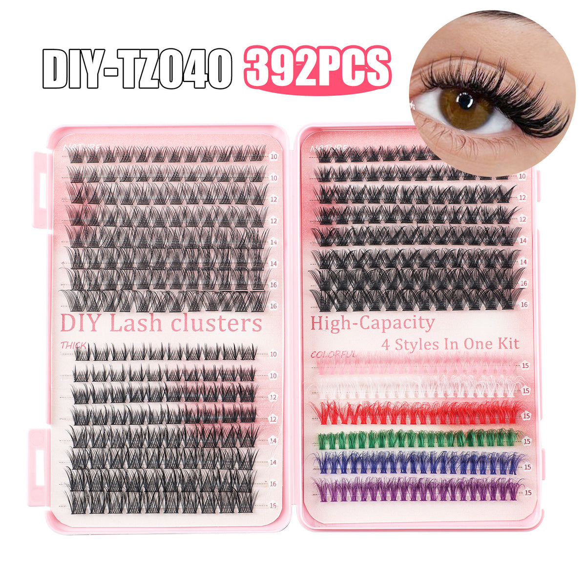 High-Volume False Eyelash Kit with 392 or 600 Clusters - DIY Lash Extensions