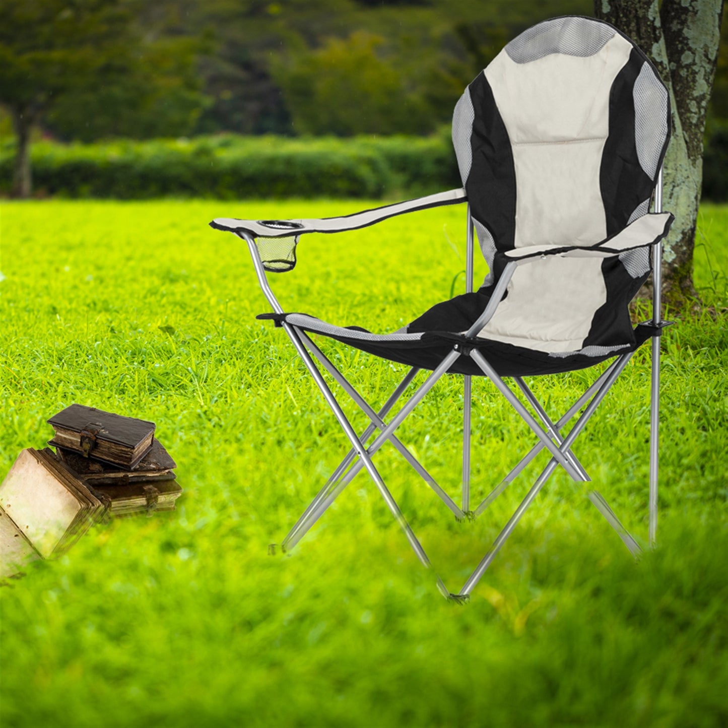 Medium Camping Chair - Grey Iron Frame, Off-White Fabric