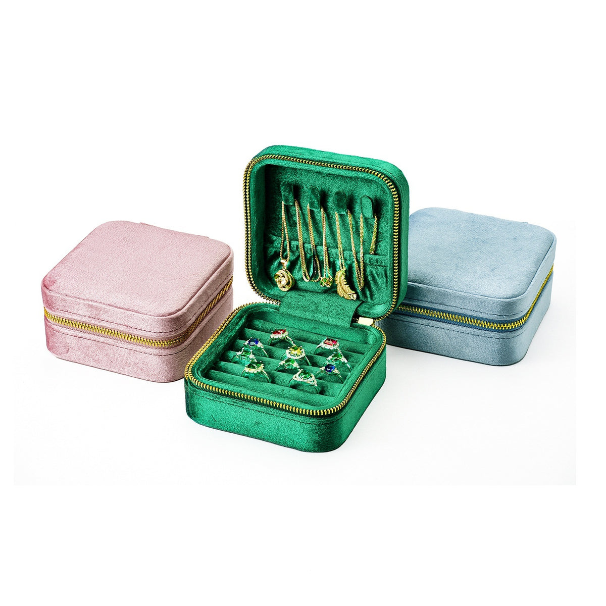 Portable Velvet Jewelry Storage Box for Rings and Necklaces - Multi-Compartment Gift Organizer