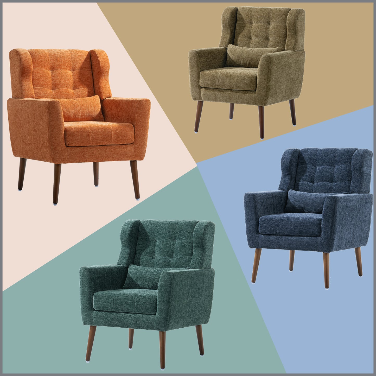 Modern Chenille Accent Chair with Pillow - Blackish Green