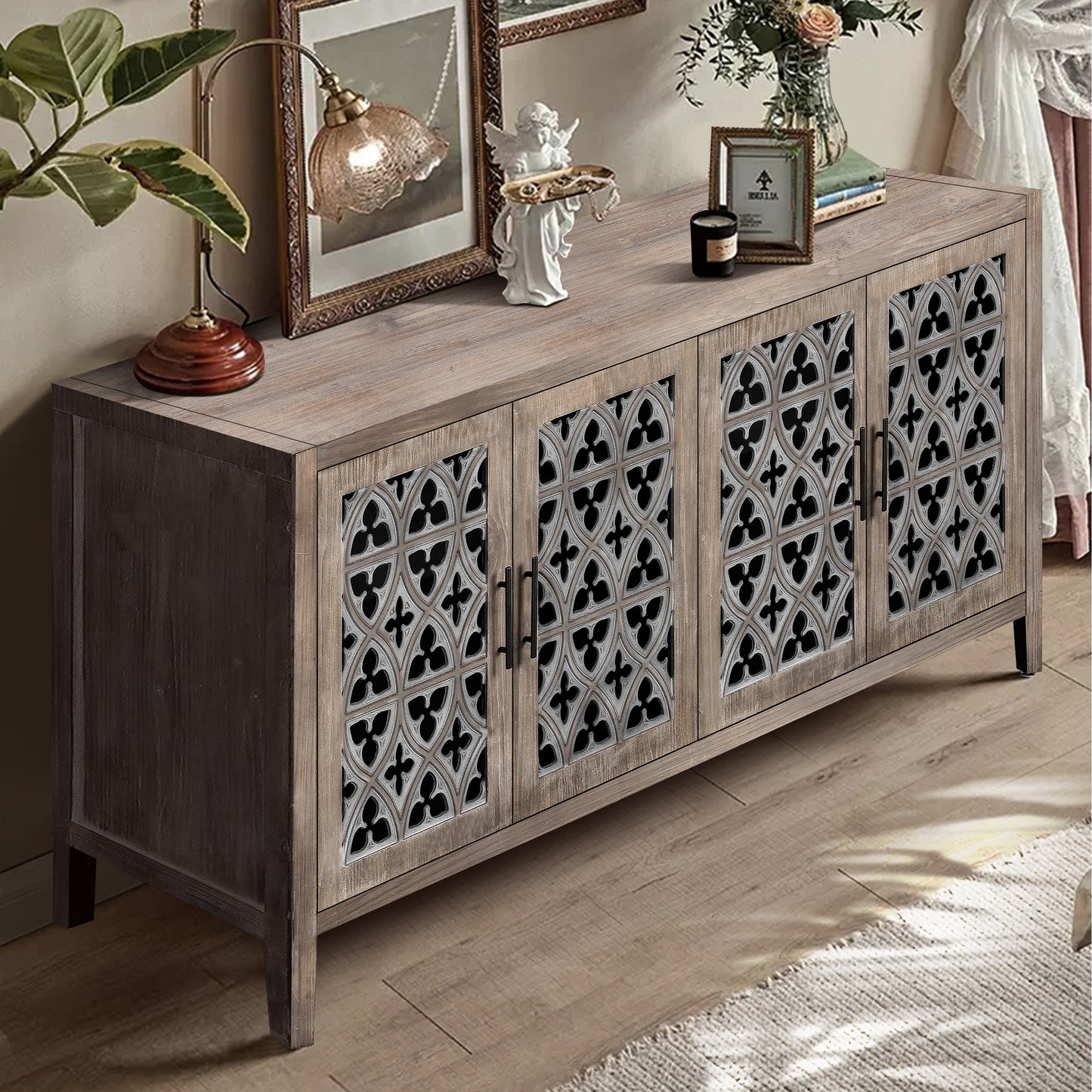 Antique Four Door Cabinet - American Country Style, Brown