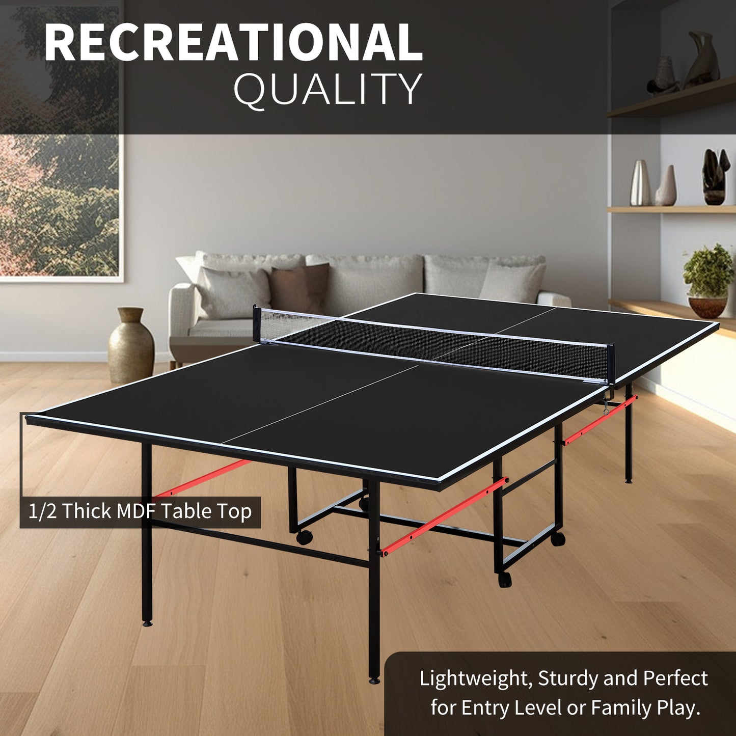 9ft Portable Mid-Size Table Tennis Table Set with Paddles & Balls - Black