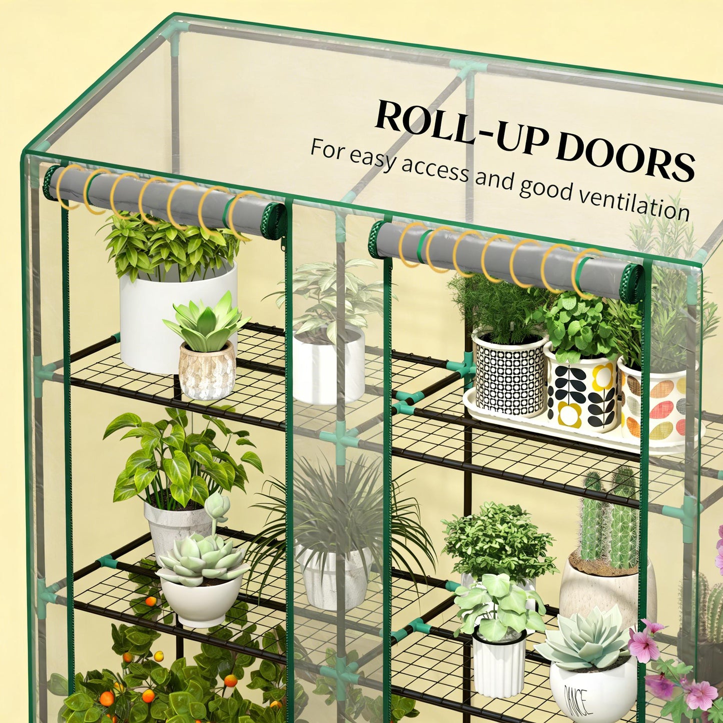 Clear Lean-To Greenhouse with Three-Tier Shelves