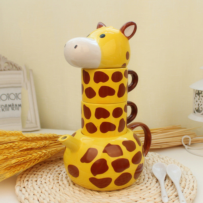 Cute Ceramic Giraffe Animal Mug Set - Kitchen Drinkware