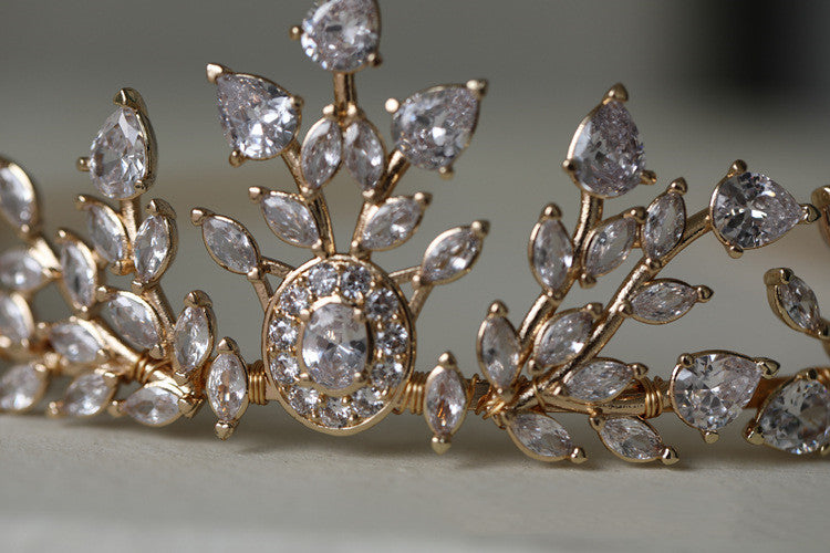 Zircon Diamond Crown Headpiece - Gold