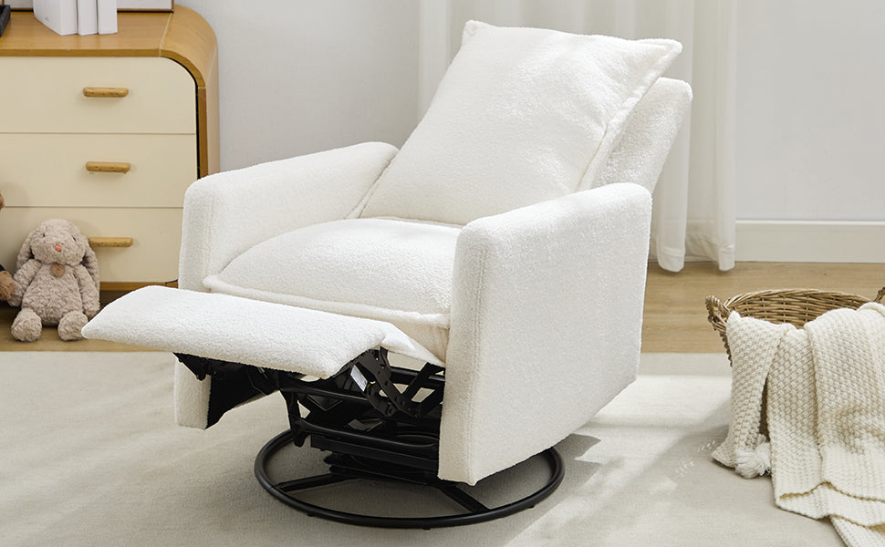 Swivel Rocker Recliner Chair - Teddy Fleece in White
