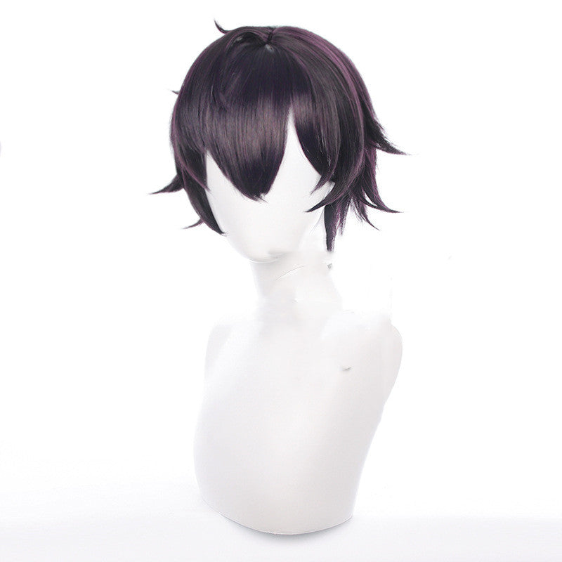Men's Short Anime Cosplay Wig - Reverse Dark Purple Synthetic Hair