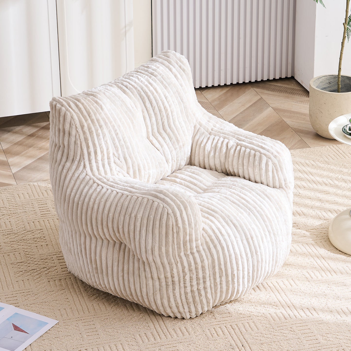 Soft Corduroy Bean Bag Chair with Memory Foam - Beige