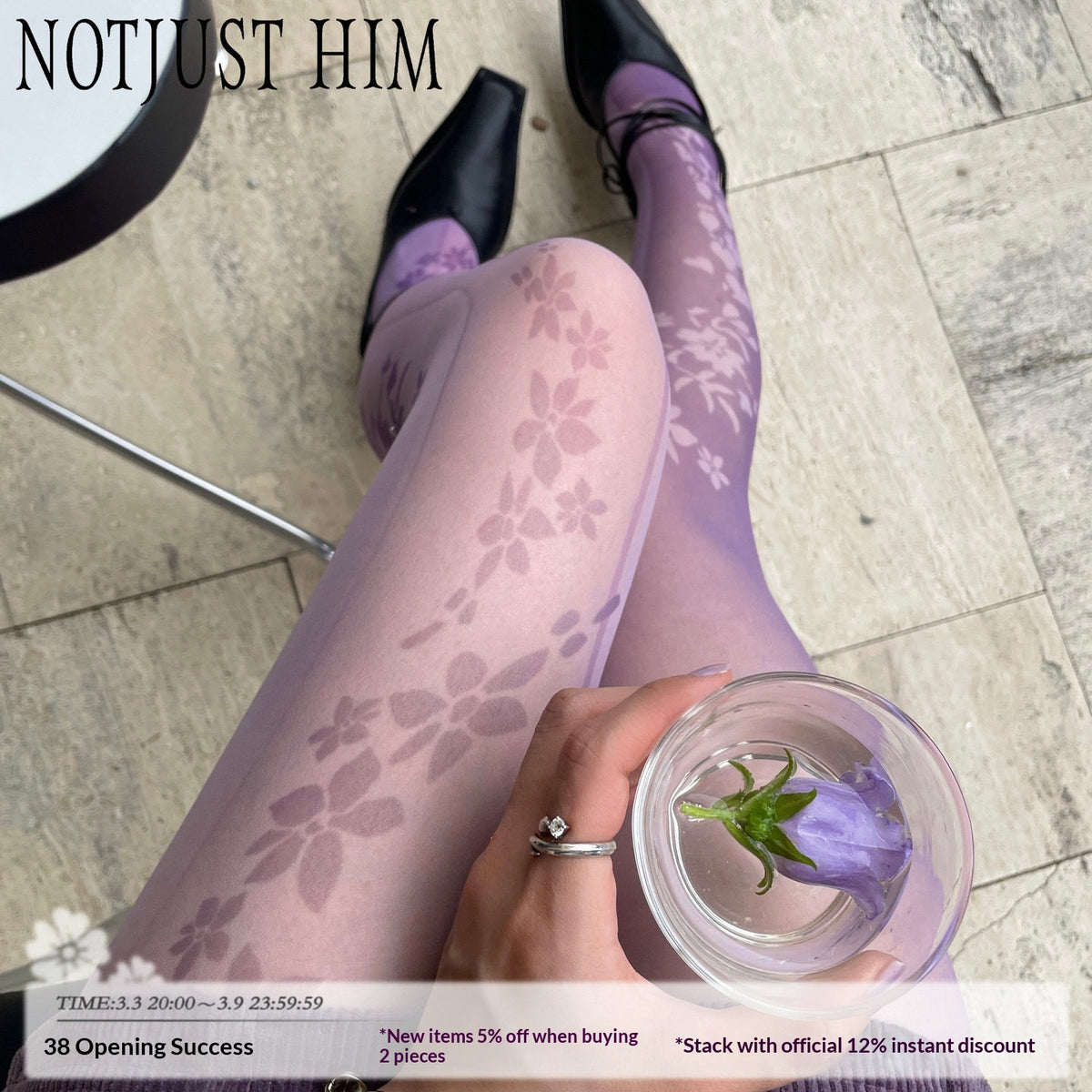 Purple Floral Silk Stockings for Women - Slimming and Shaping Tights