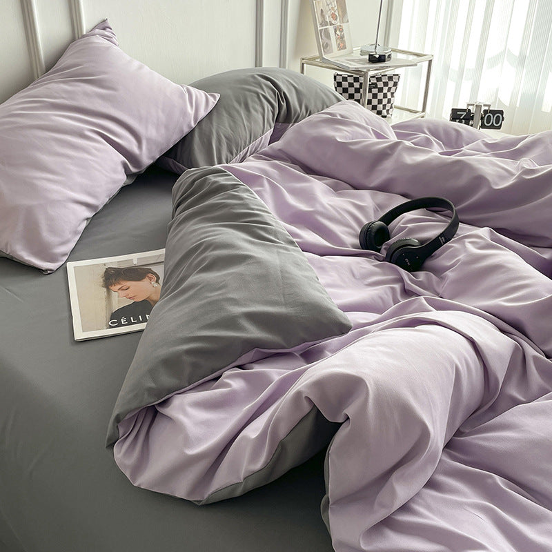 Solid Color Bedding Set - 4-Piece Quilt Cover & Sheets for Dorm Room