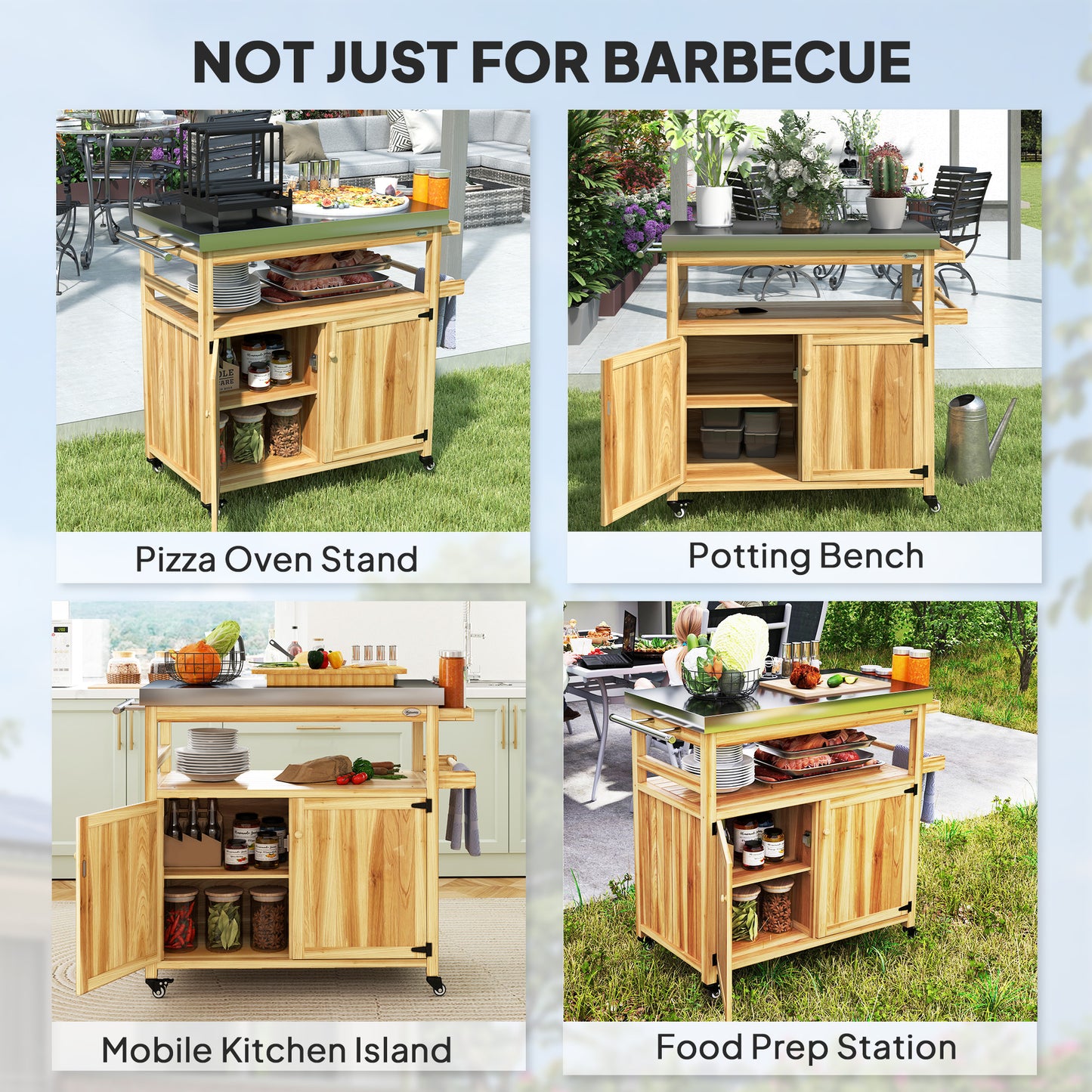 Outdoor Grill Cart with Stainless Steel Top & Storage Cabinets
