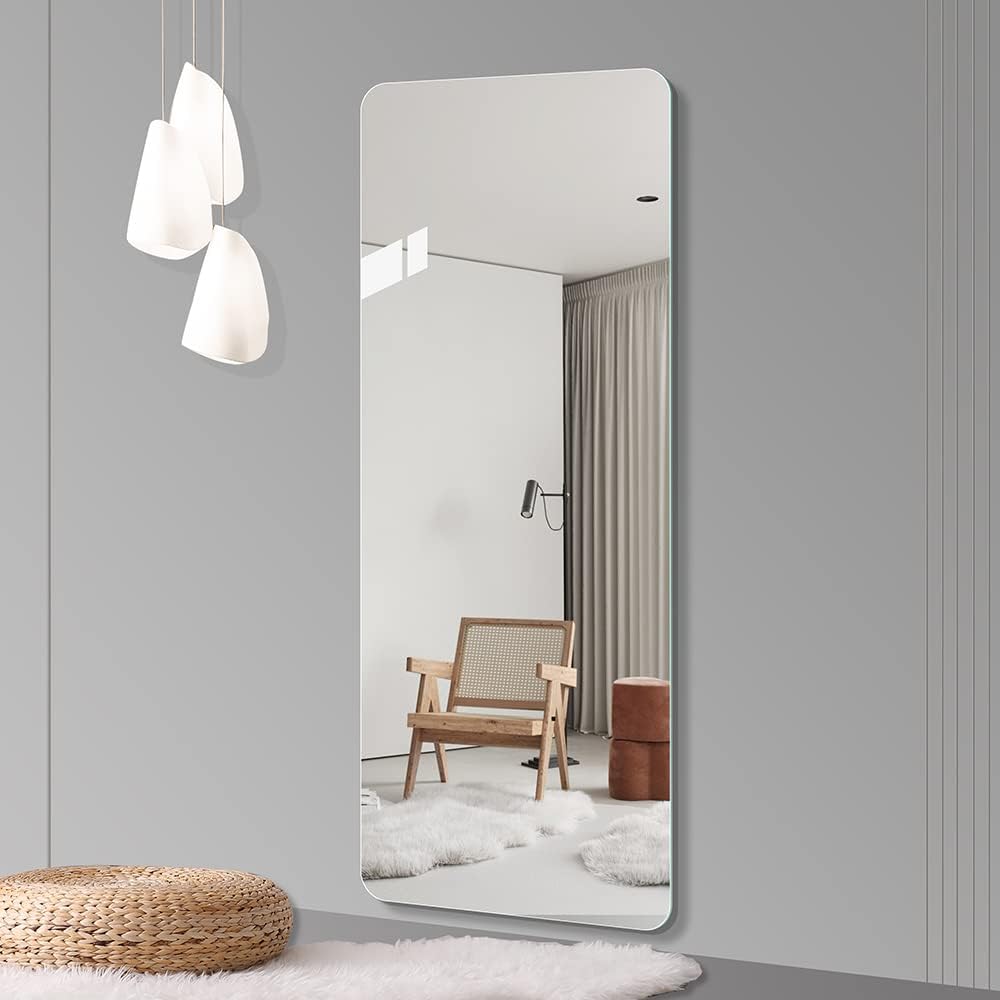 Full Body Round Corner Mirror - 65 x 24 Inch Clear Glass