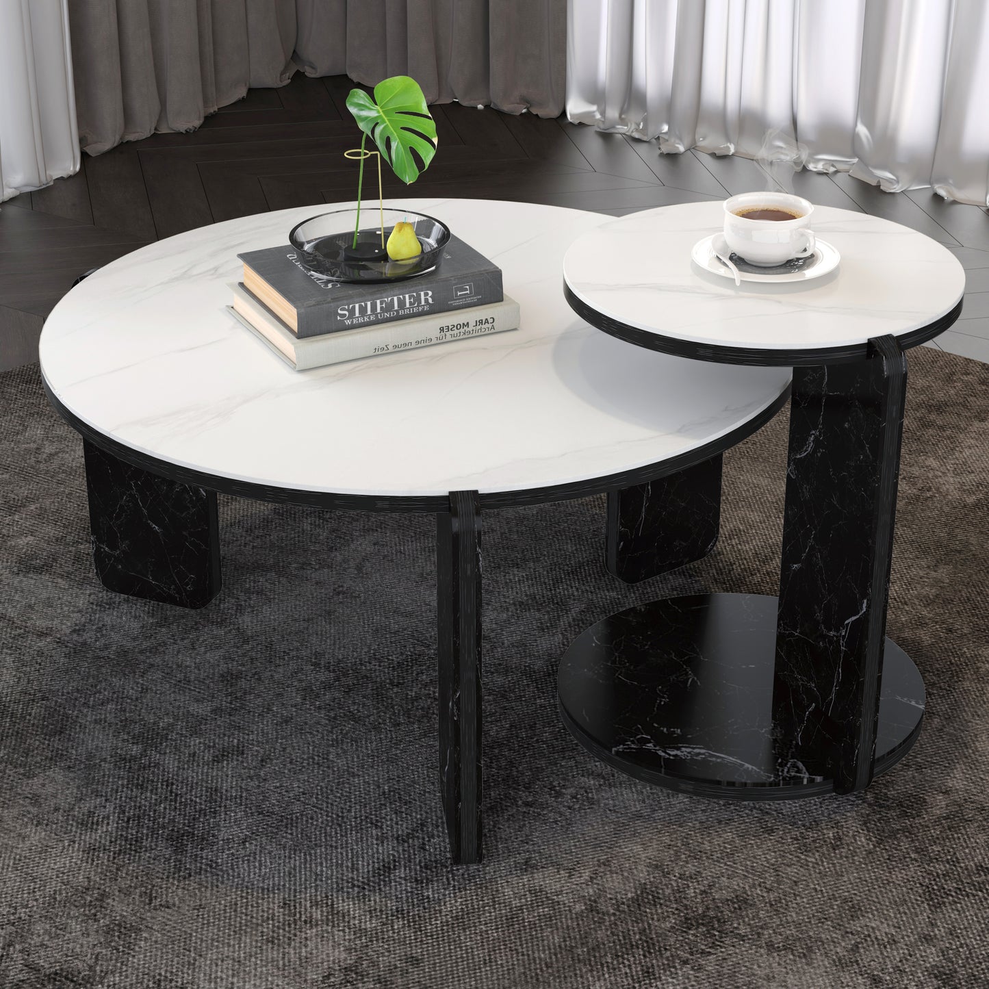 Set Of 2 Round Nesting Coffee Table For Small Place,living Room End