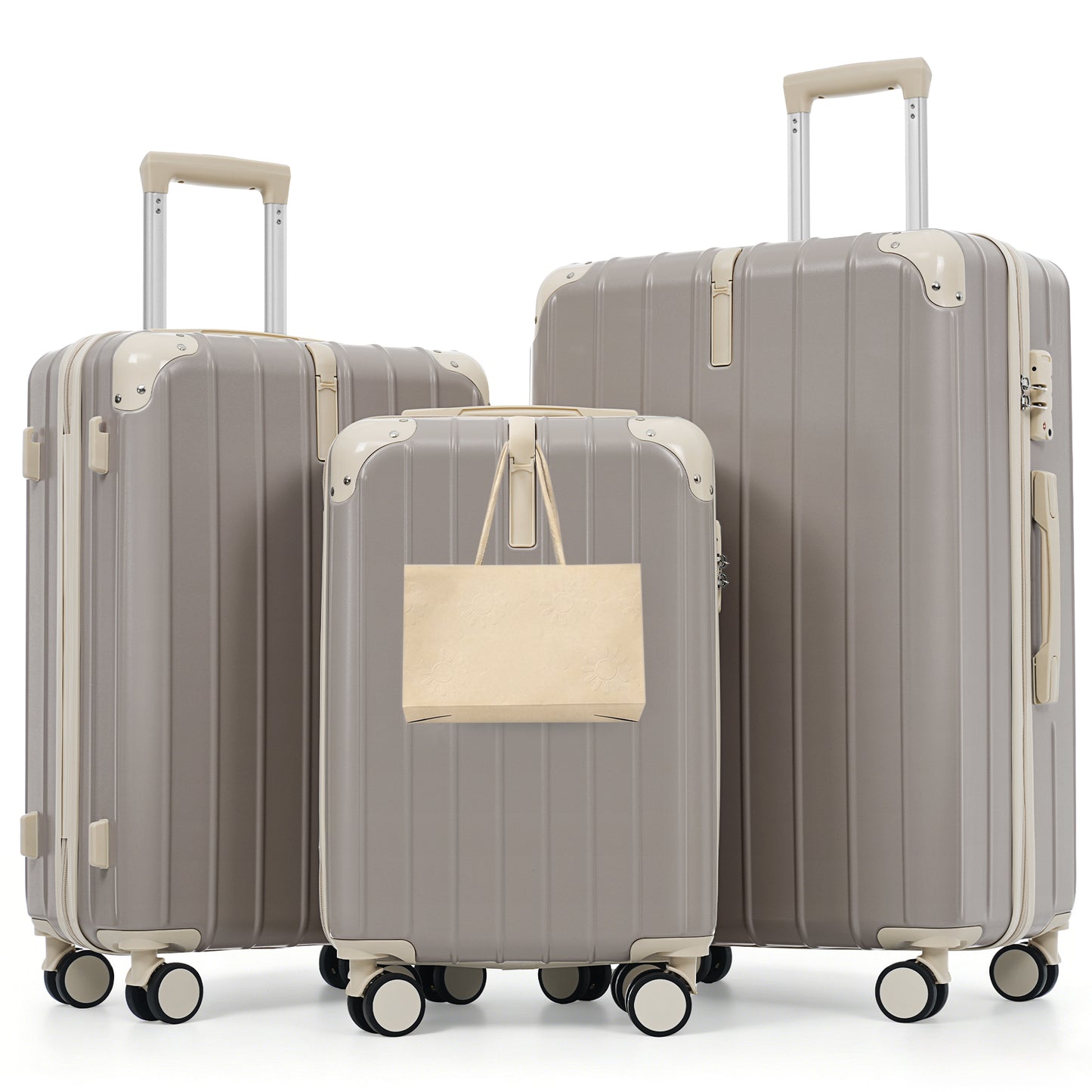 Premium ABS Travel Luggage Set - 3-Piece with TSA Lock, Light Grey