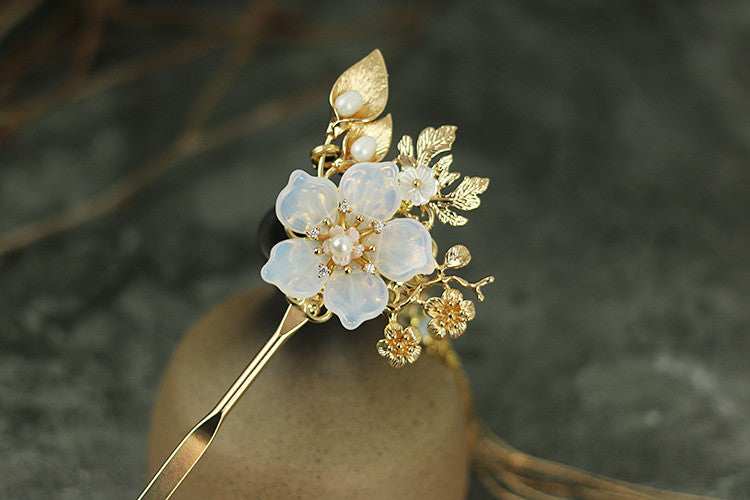 Retro Hanfu Hairpin with Flower Design & Duckbill Clip Set