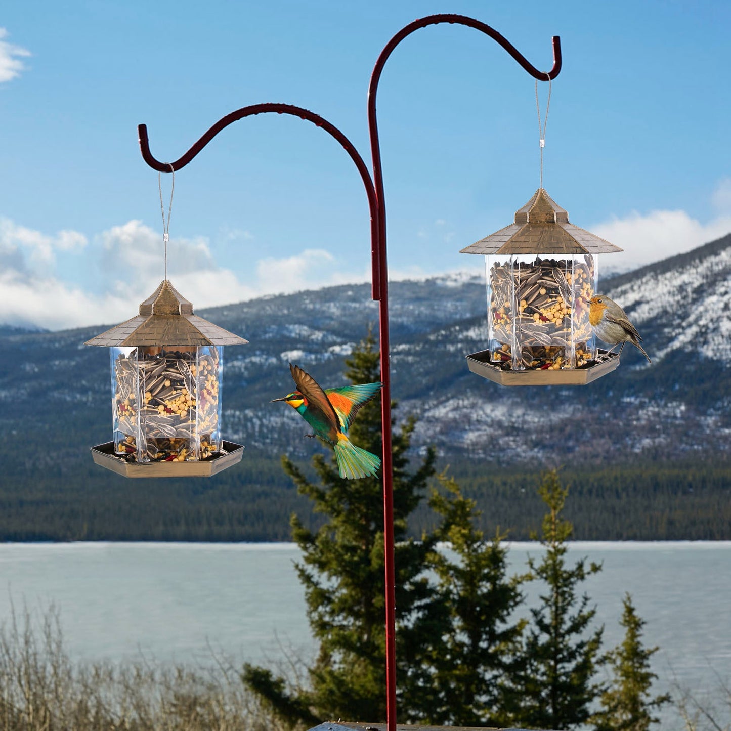 Hanging Bird Feeder with Large Capacity and 6 Feeding Ports for Garden Patio Park
