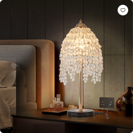 19 Inch Crystal Waterfall Table Lamp with Teardrop Bead Shades - Vintage Gold Finish