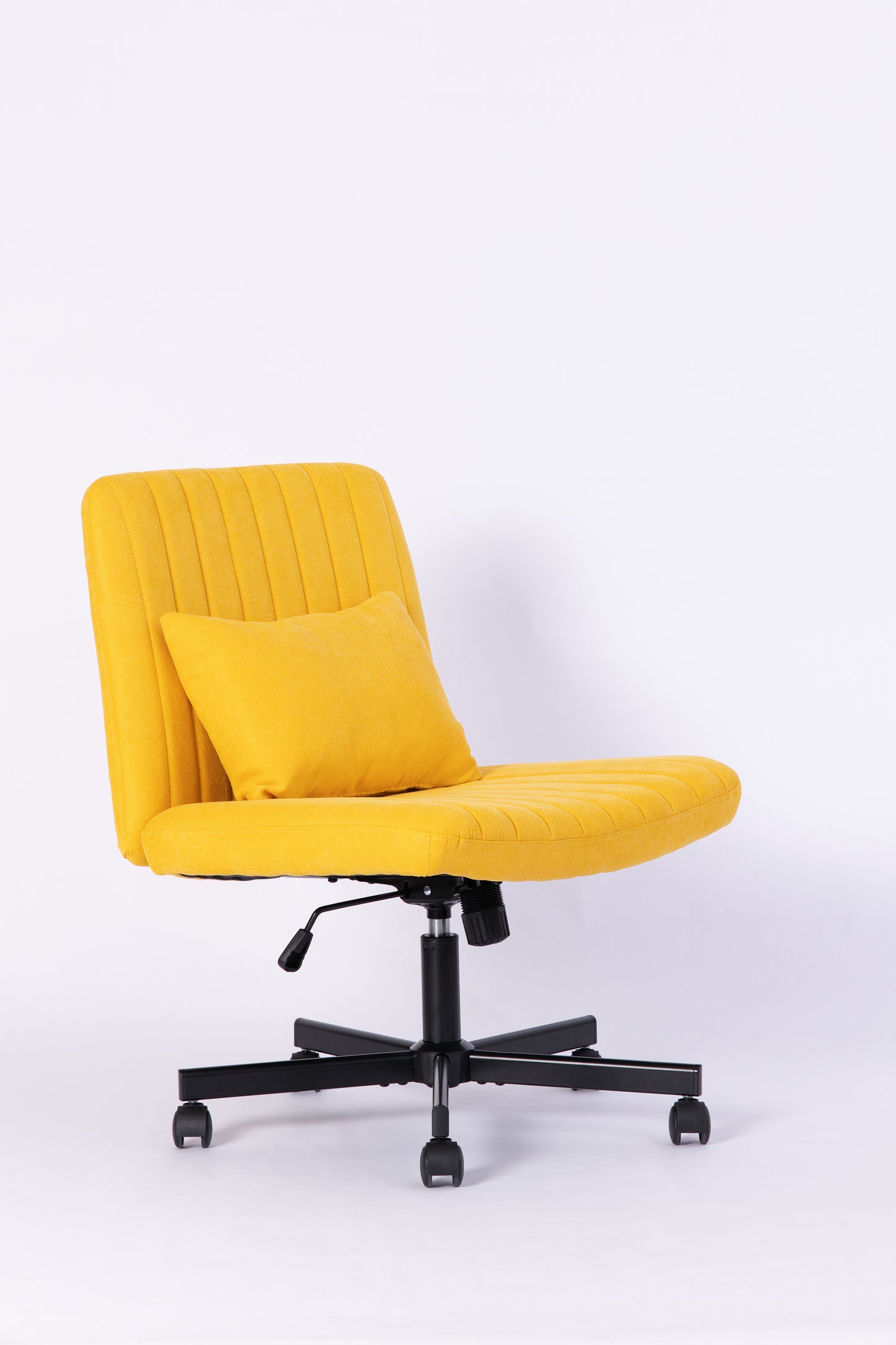 Yellow Linen Criss Cross Office Chair with Wheels - Ergonomic Design