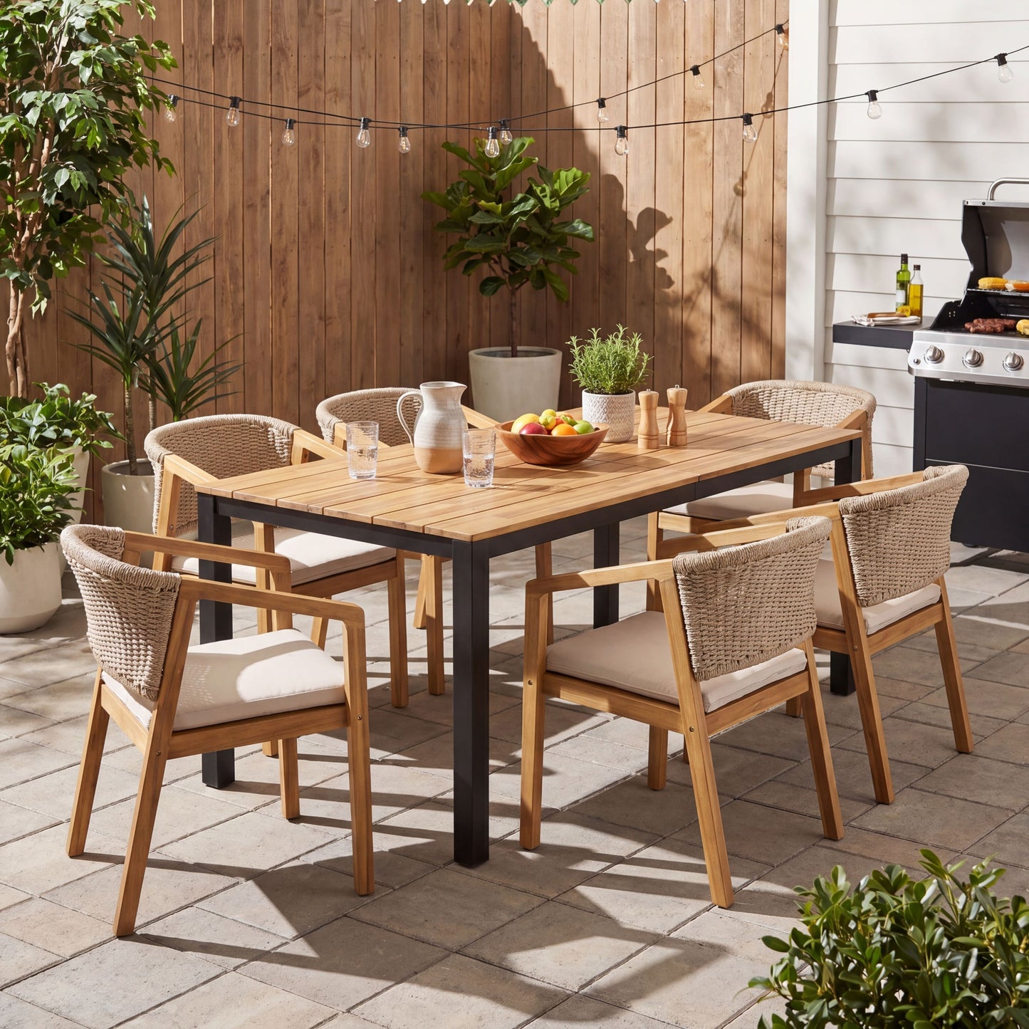 7-Piece Outdoor Dining Set with Acacia Wood Table & Chairs