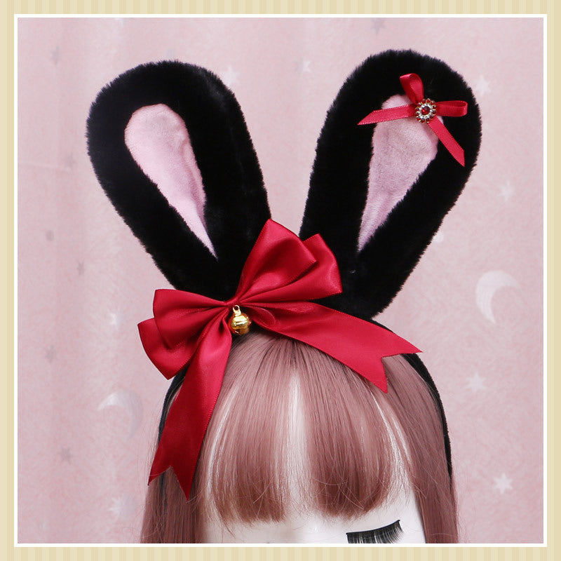 Animal Ears Headband with Bowknot Plush Rabbit Design for Cosplay & Fashion