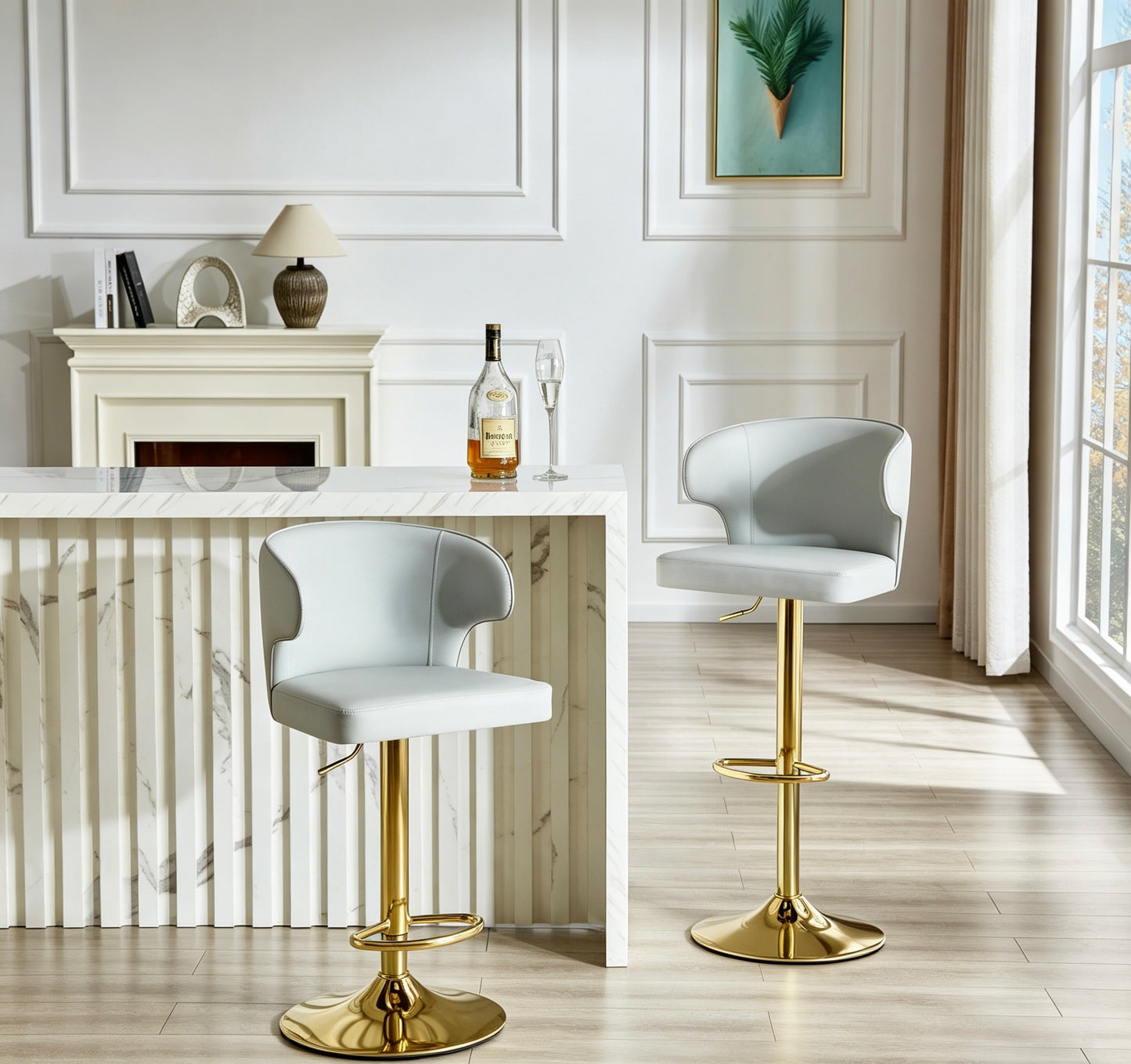 Modern Rotating Adjustable Bar Chair, PU Leather Belt Backrest Swivel
