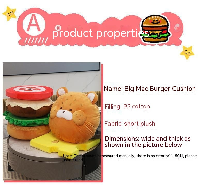 Cartoon Hamburger Pillow Cushion Bed Backrest - Removable & Washable