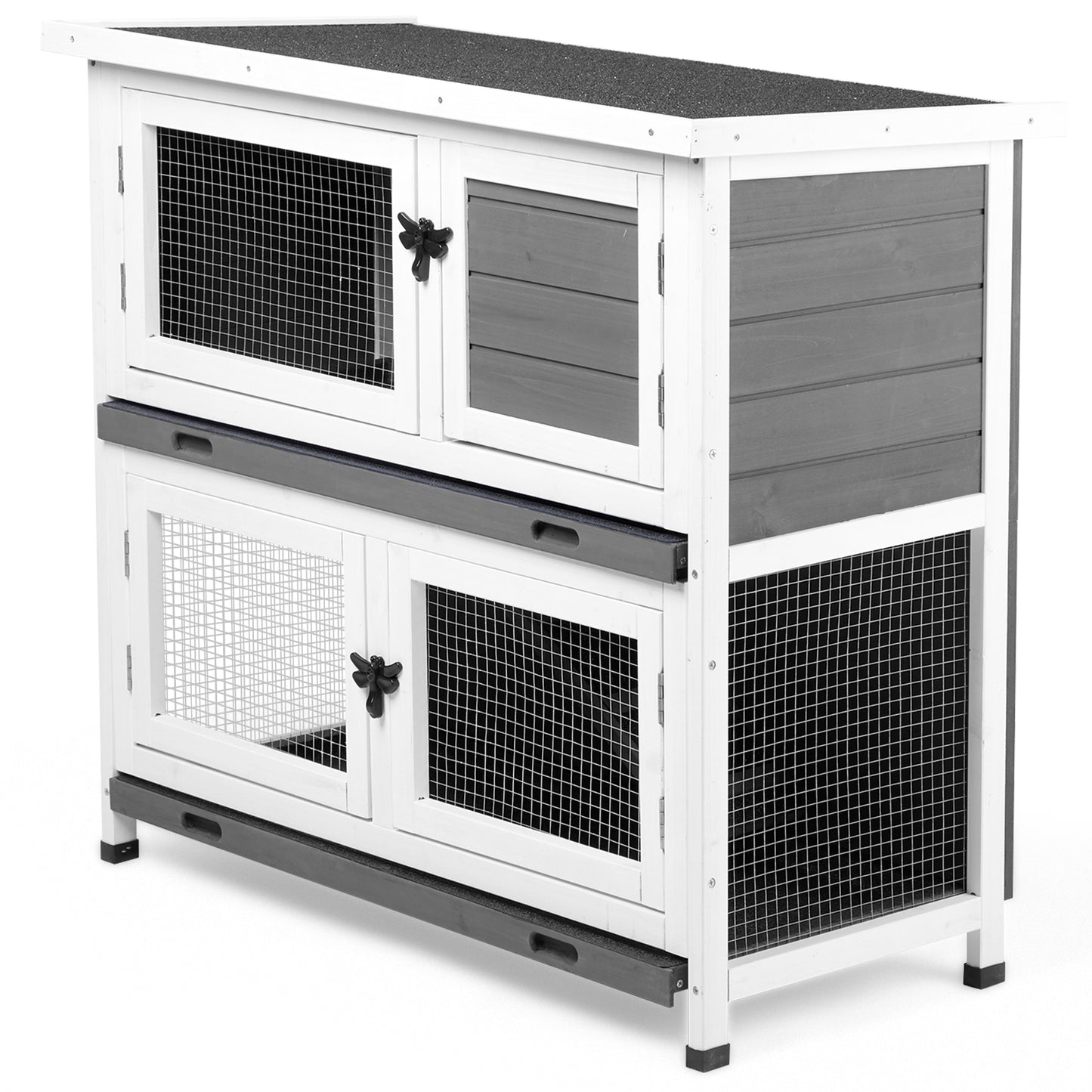 2-Story Pet Cage with Pull-Out Trays for Small Animals - Grey Cedar