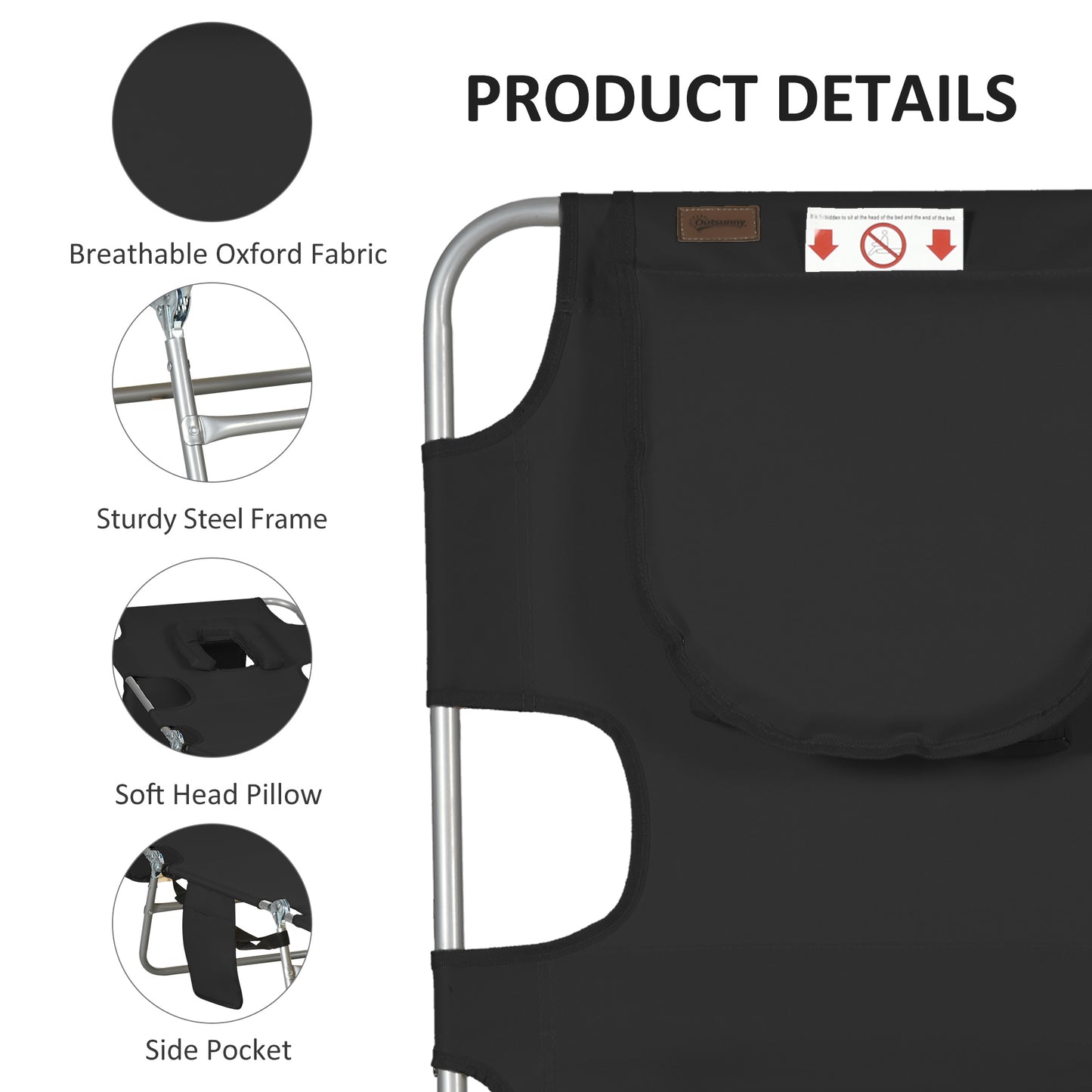 Adjustable Tanning Chair with Face Hole - Black