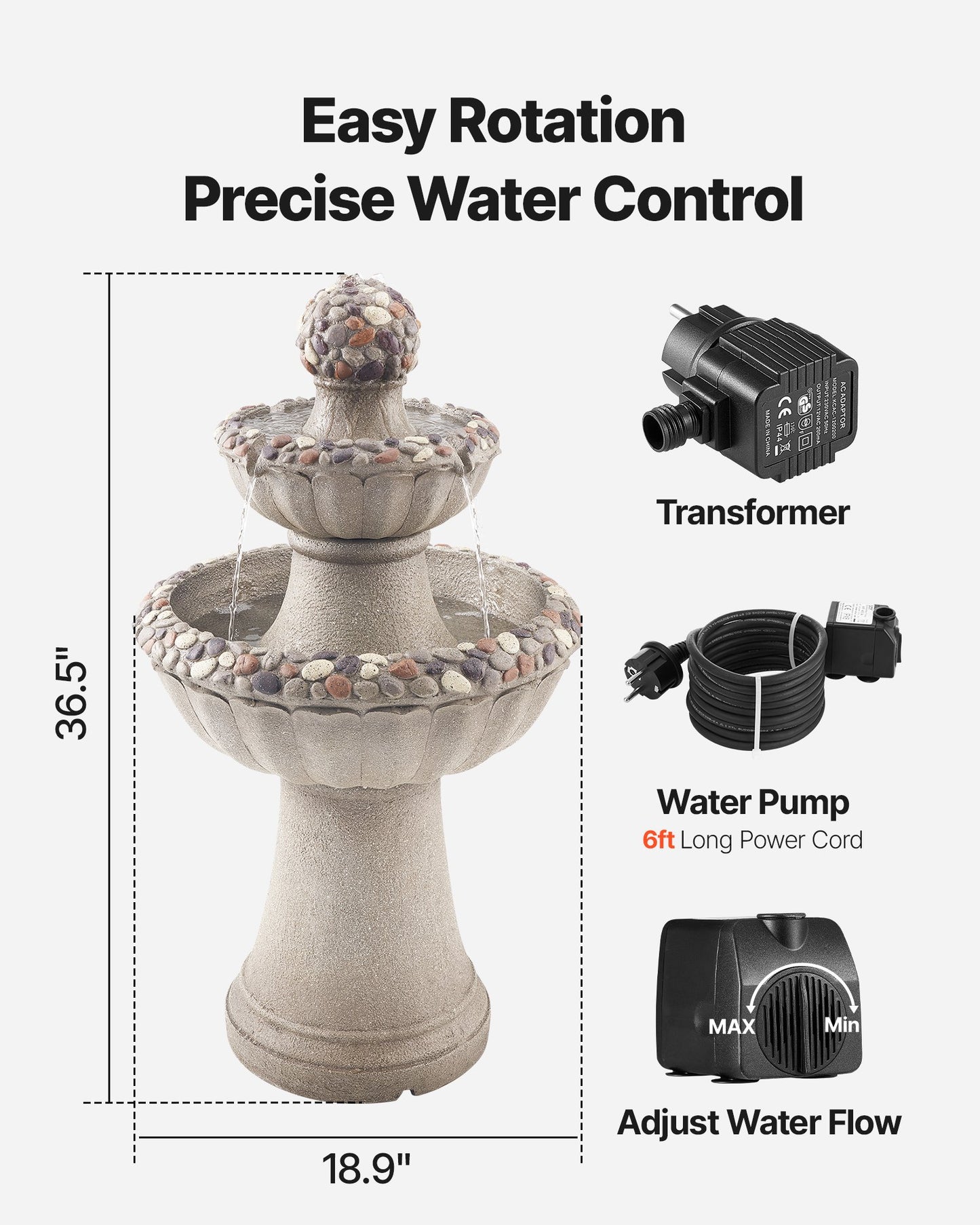 Outdoor 2-Tier Rock Base Water Fountain - 36.5 Inch Garden Decor with Splash-Proof Design