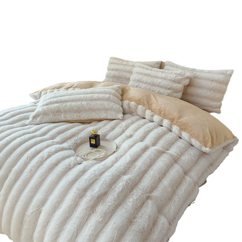 Warm Fluffy Milk Fiber Bedding Set Four Pieces - Autumn and Winter Comfort
