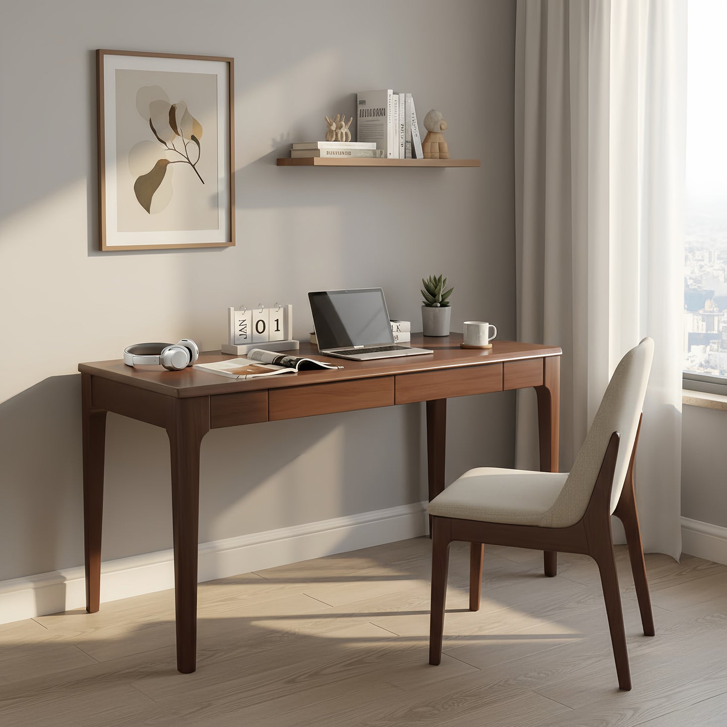 Solid Wood Desk With Drawers, Standing Smooth Edges, Home Office For