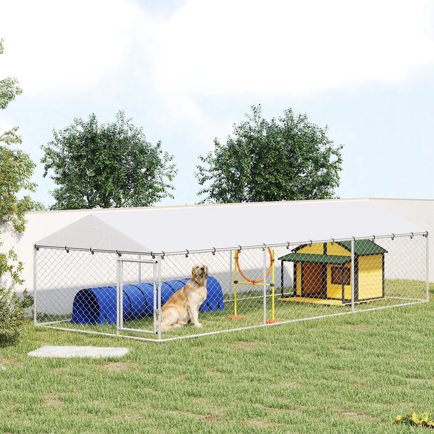 Outdoor Dog Kennel Large Animal Cage with Waterproof Roof - Silver, 1860x415x160 mm