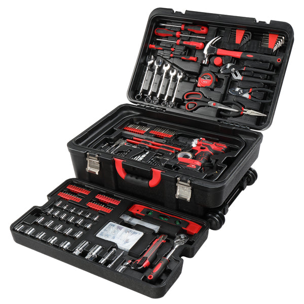 599-Piece Power Tool Set with 21V Cordless Drill and Rolling Toolbox