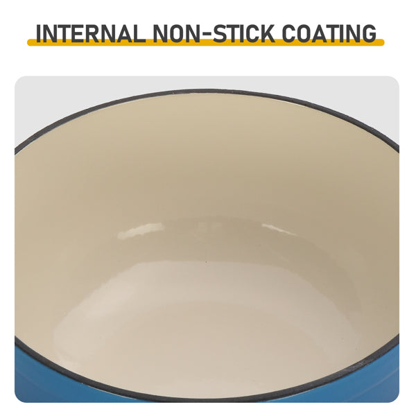 6QT Cast Iron Enamel Cooking Pot - Gradient Blue with Gloves