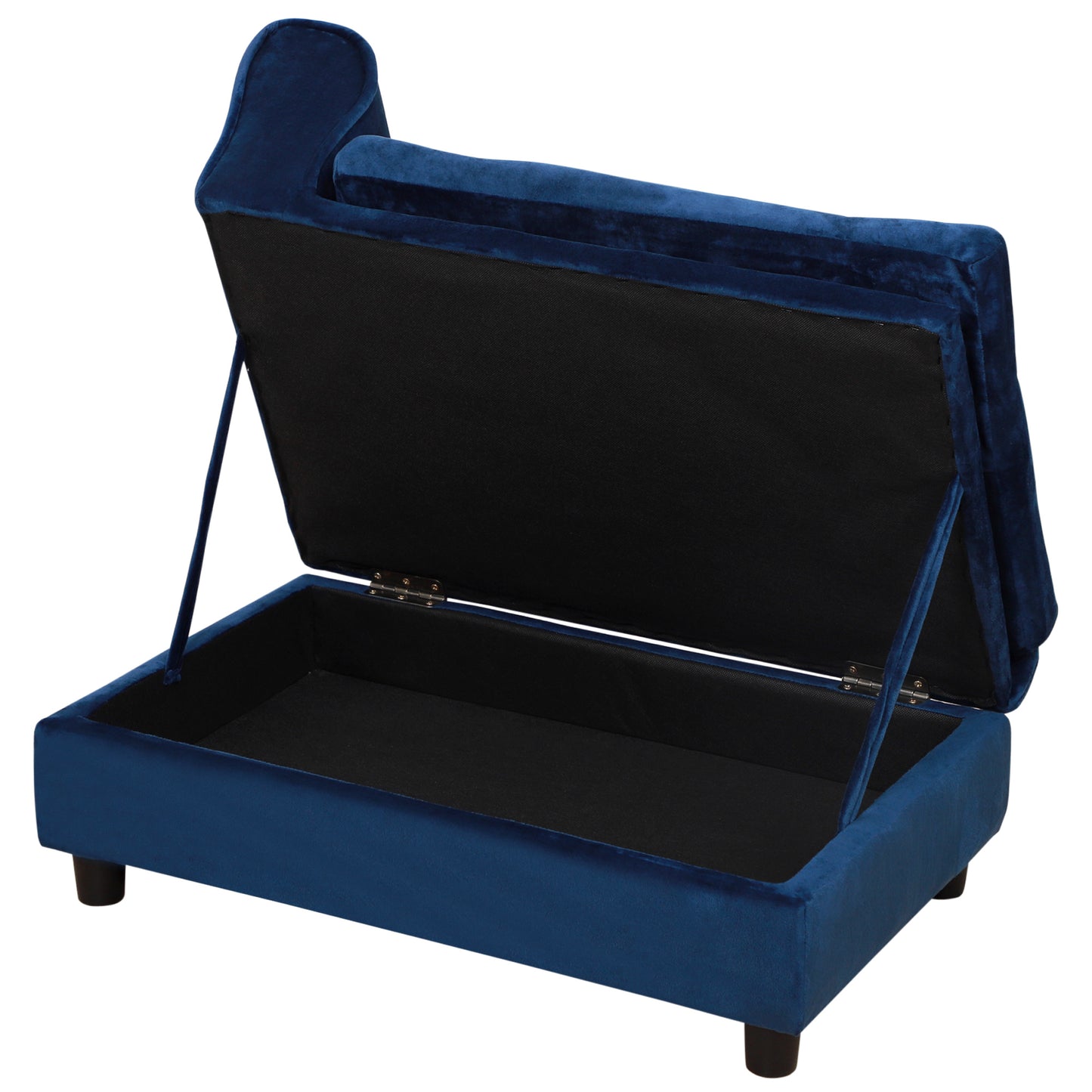 Small Dog Bed with Hidden Storage - Modern Pet Sofa with Soft Foam & Blue Finish