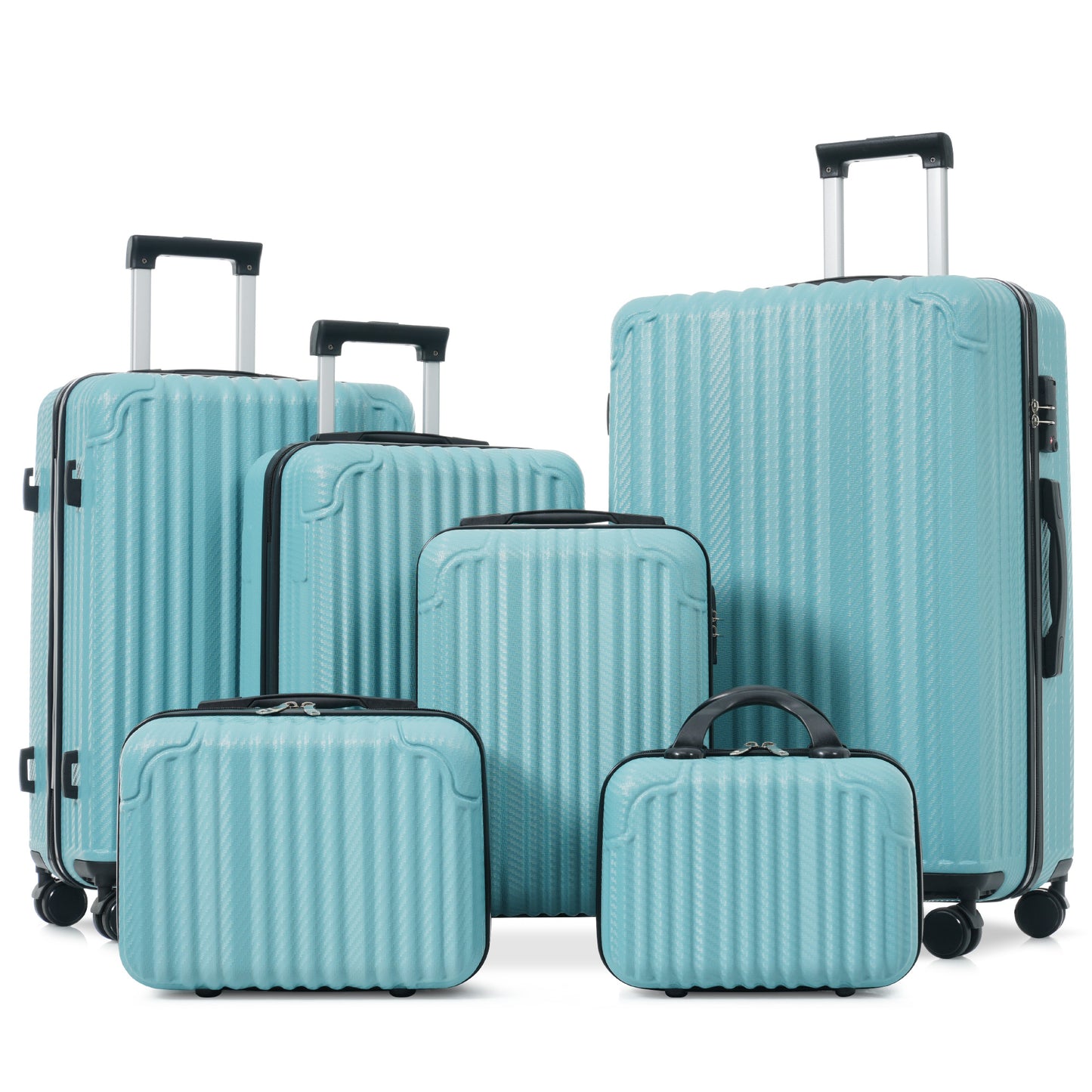6-Piece Hardshell Luggage Set - Durable ABS Suitcases with Spinner Wheels - Ice Blue