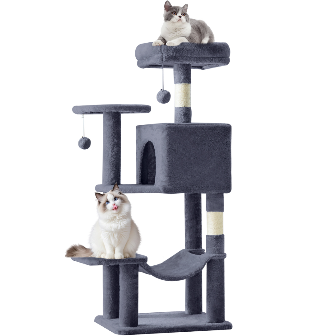 44-Inch Multi-Level Cat Tree Tower with Scratching Posts, Platforms & Hammock