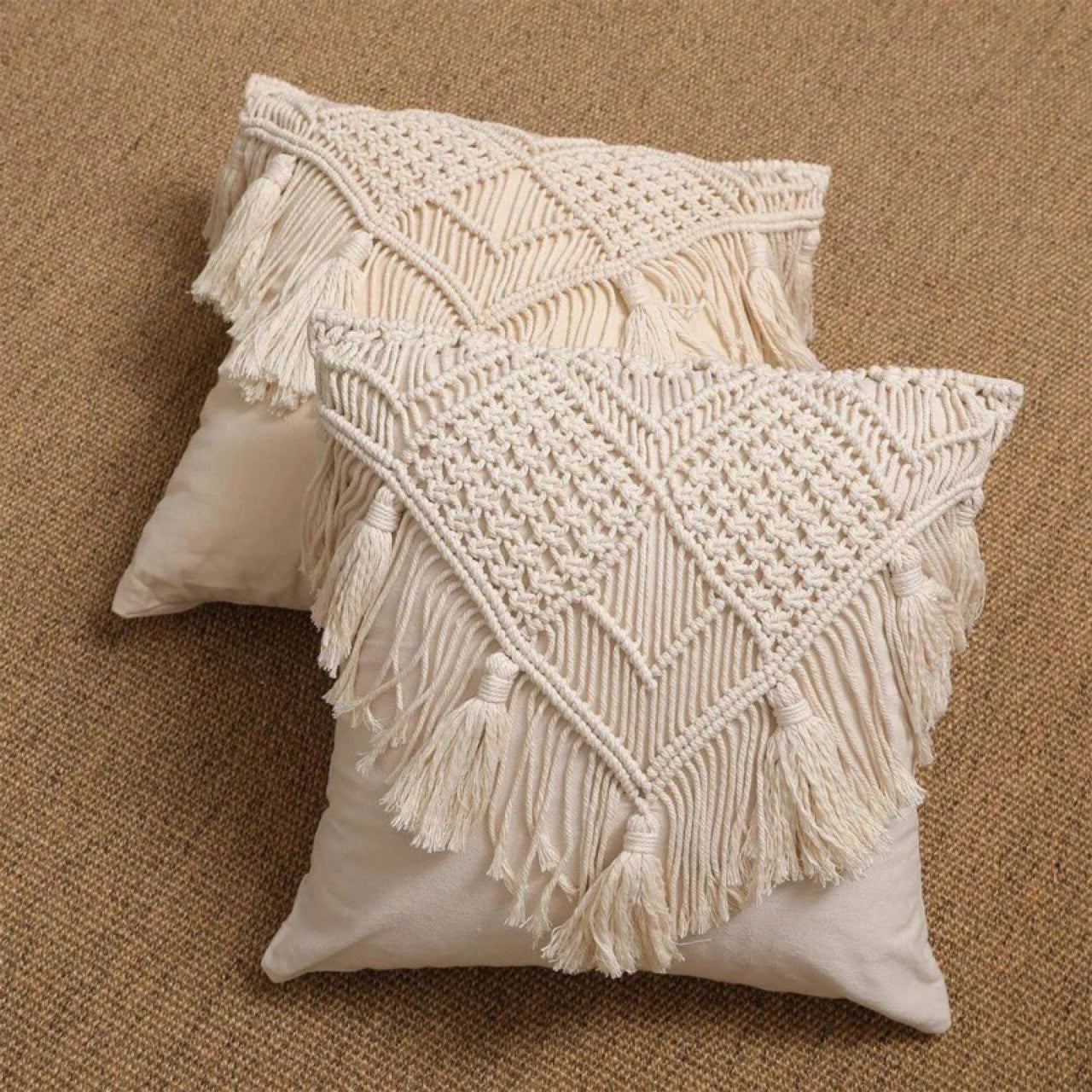 Cotton Rope Woven Tassel Pillow Cover - 45x45 cm Home Decor Cushion