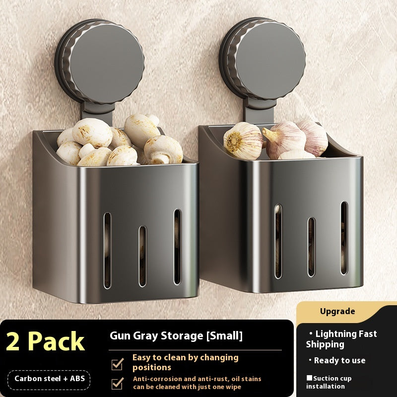 Wall-Mounted Onion, Ginger & Garlic Storage Rack with Suction Cups – Multi-Size & Color Options