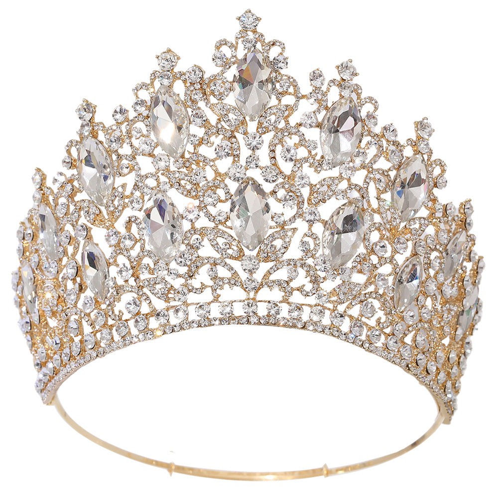 Elegant Bridal Crown Headpiece with Diamond-Accented Alloy Design - Multiple Colors