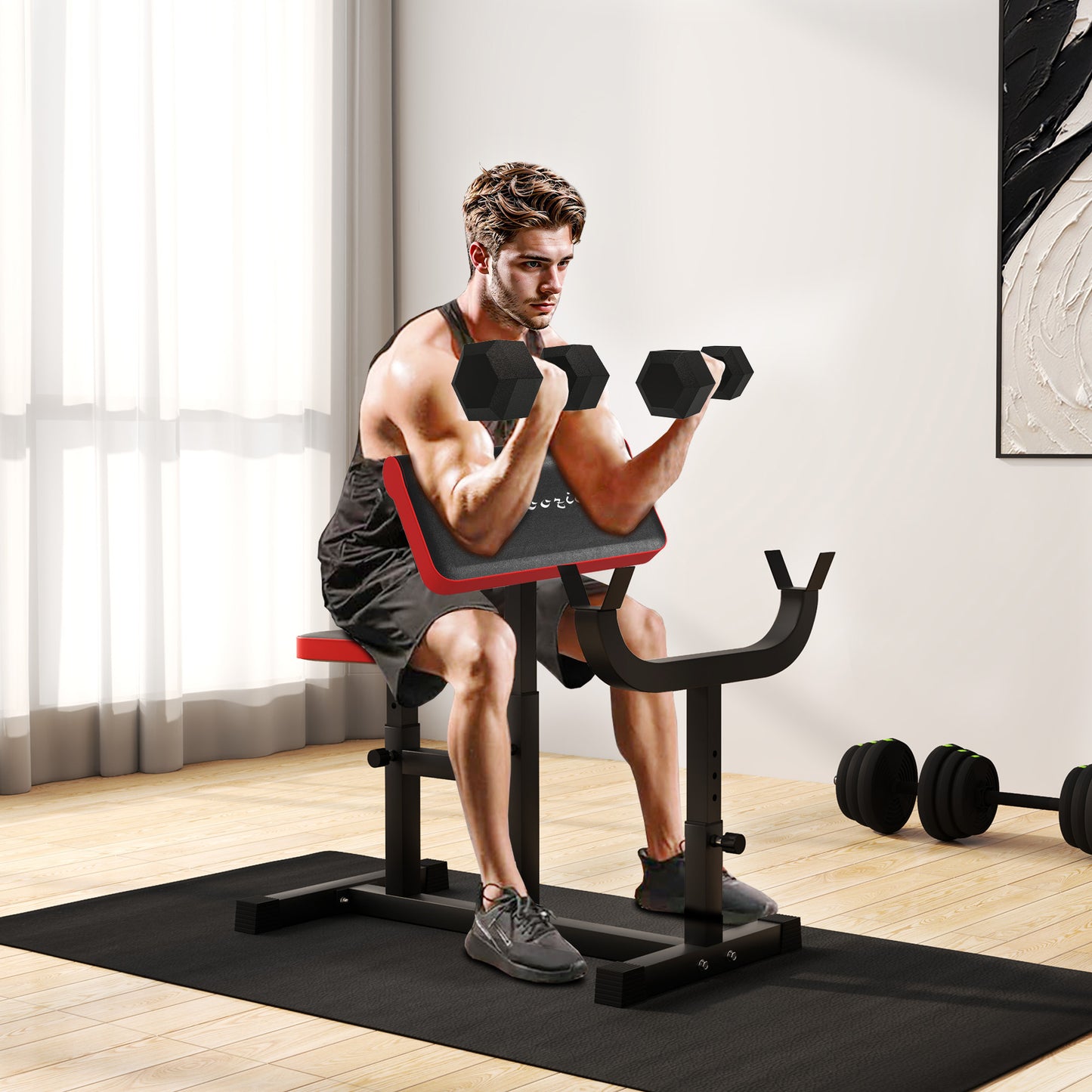 Adjustable Preacher Curl Bench for Strength Training - Black