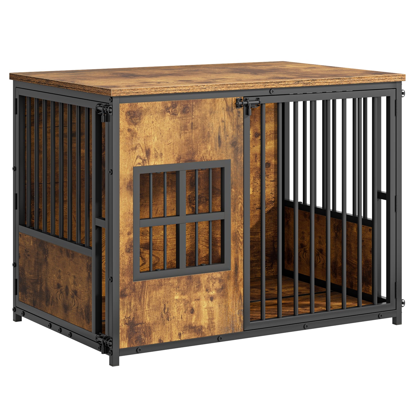 Large Wooden Dog Crate Furniture with Storage Top - Indoor Pet Kennel