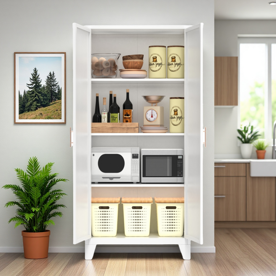 61'' Metal Storage Cabinet with Adjustable Shelves - White