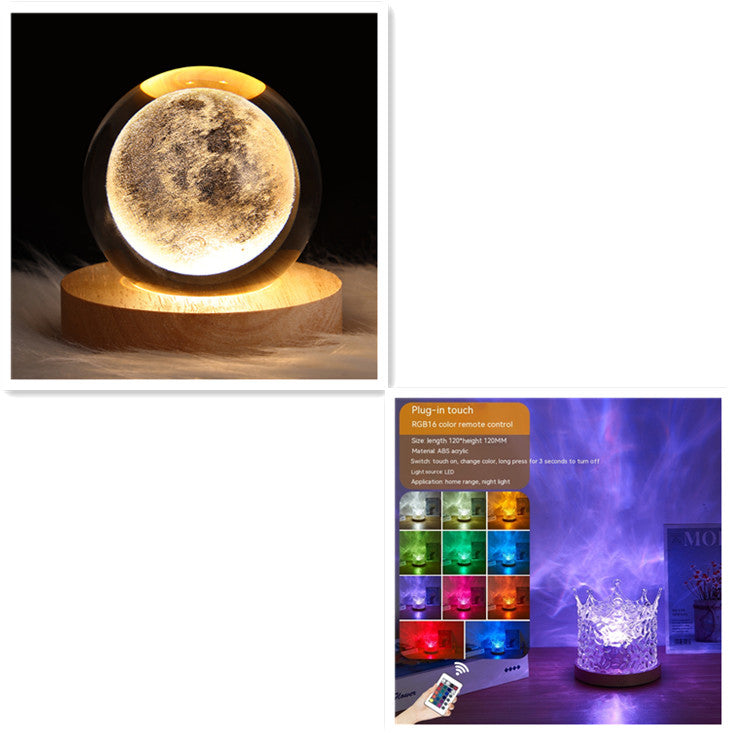 LED Water Ripple Night Light with Remote Control - 16 Color Dimmable Table Lamp