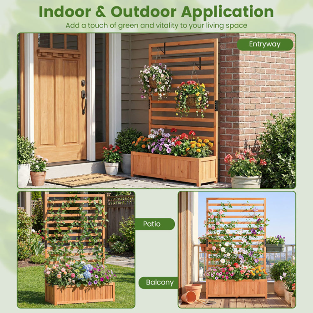 Wooden Raised Garden Bed with Trellis - 59 Inch Tall Planter Box