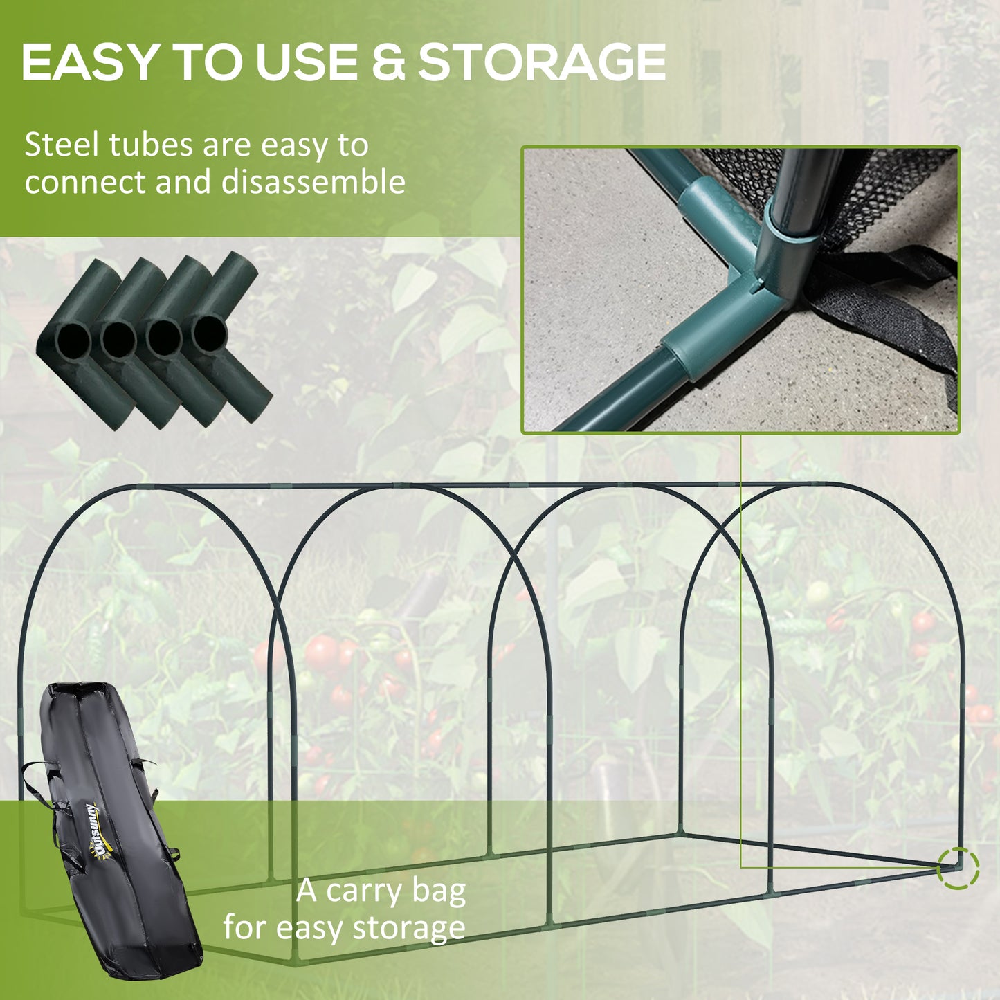 Garden Crop Cage with Zippered Doors and Ground Stakes, 9x4 ft Green
