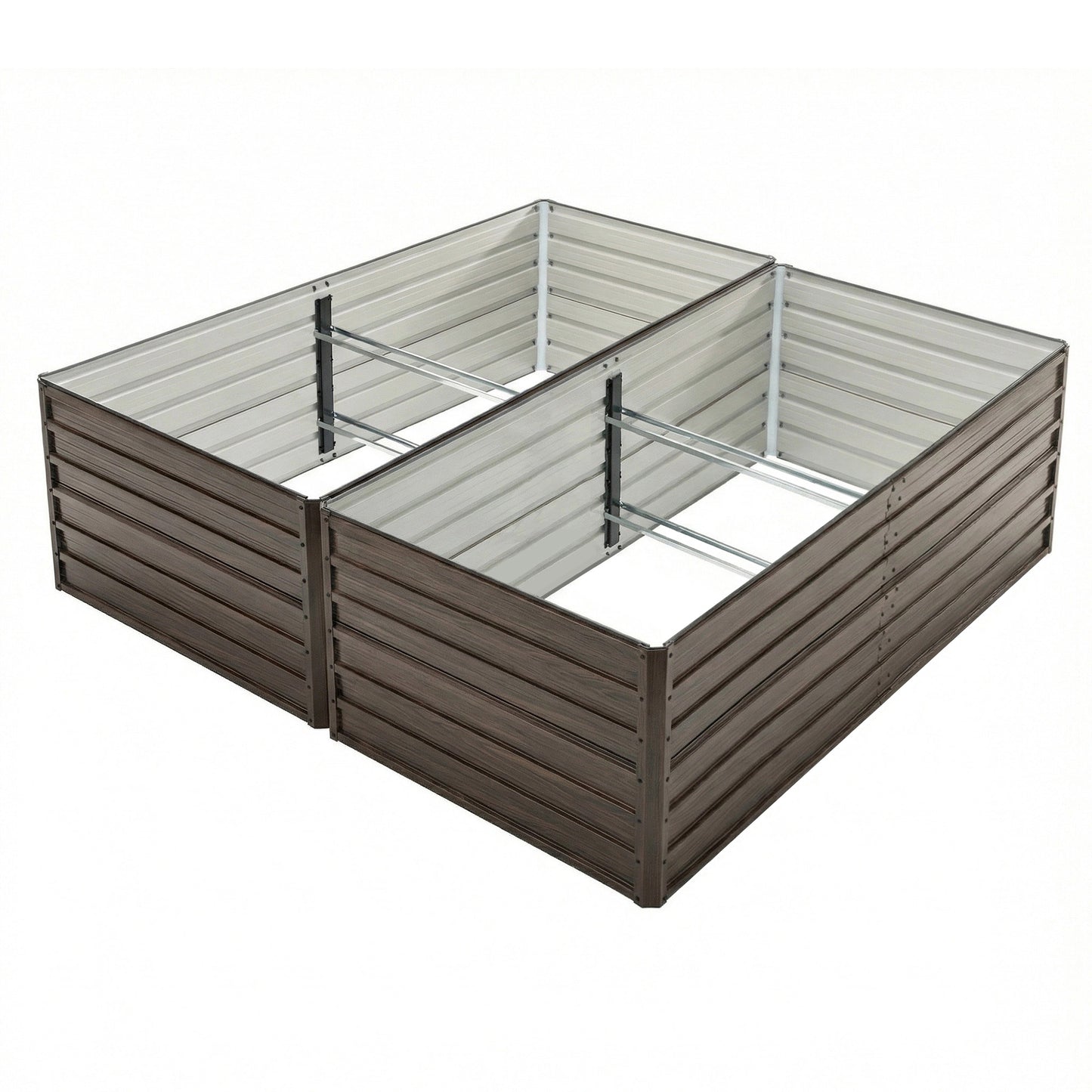 8x4x2 FT Galvanized Raised Garden Bed Set - Walnut Finish