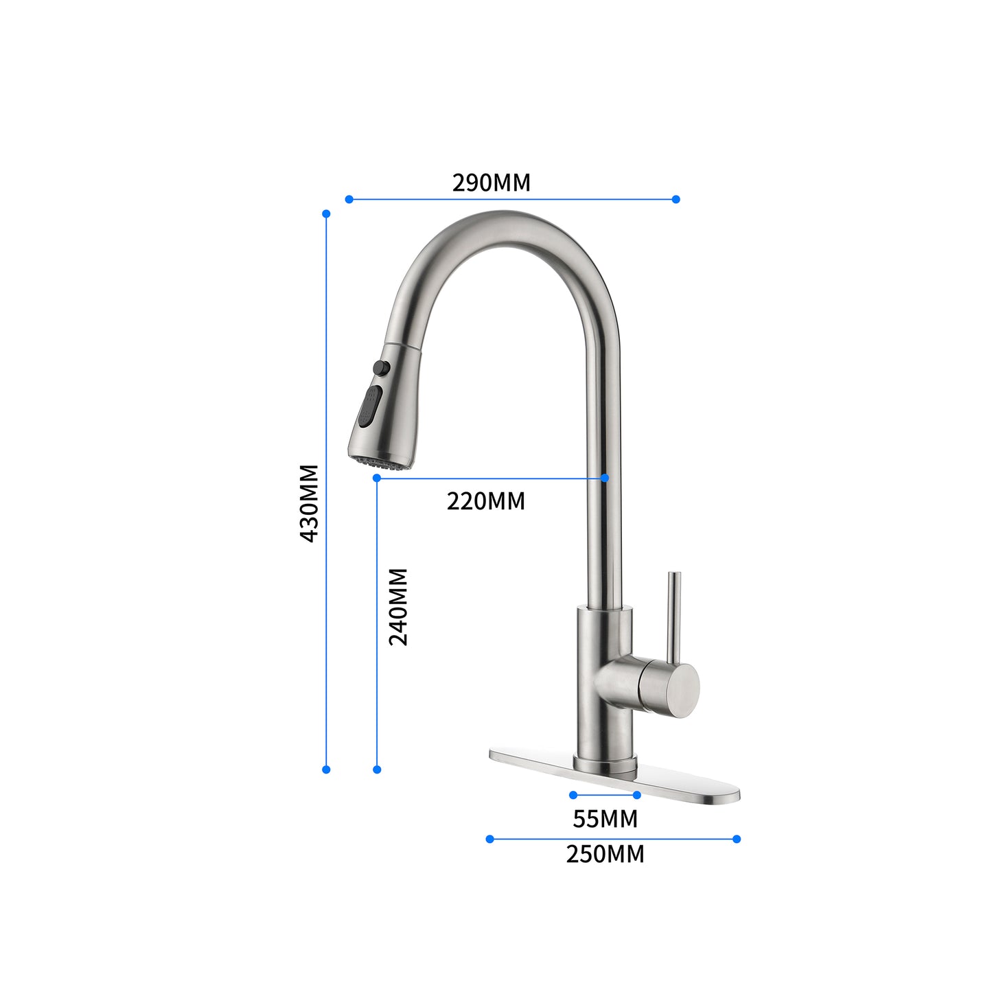 Single Handle Stainless Steel Pull Down Kitchen Faucet - Silvery