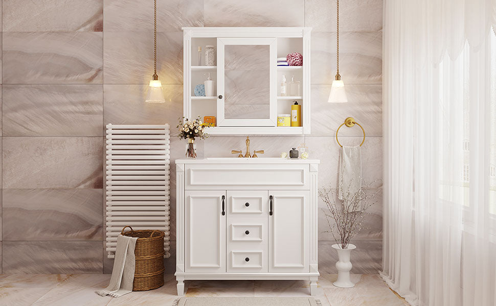 36'' Modern Bathroom Vanity with Sink & Mirror Cabinet - White